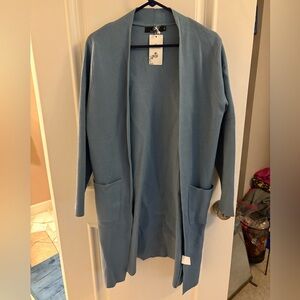 Women's Light Blue Open Front Long Cardigan Sweater NWT